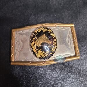 Badger silver and gold horse cameo gold leaf resin belt buckle